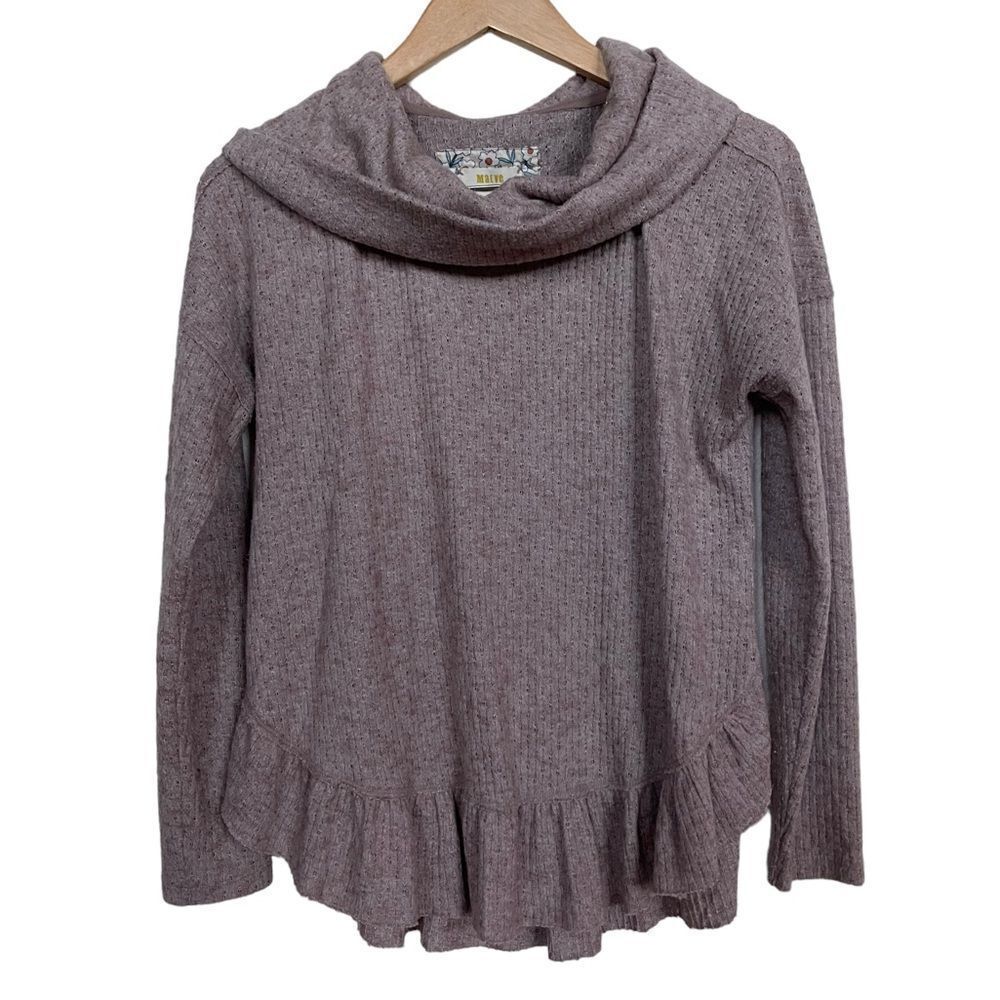 Anthropologie Maeve Addie Ruffled Hacci Cowl Neck XS mauve color
